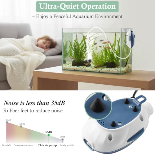 Dirvin 2W Silent Aquarium Air Pump -45GPH Small Fish Tank Bubbler, Adjustable Aquarium Aerator with Accessories for 5-20 Gallon Fish Tank - style: 1 Outlet-2W
