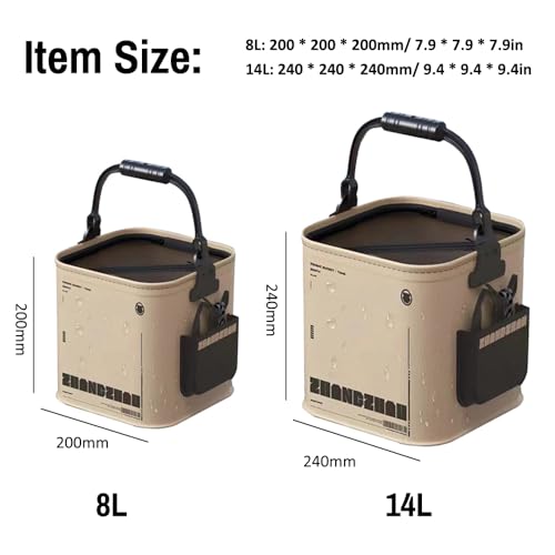 Foldable Fishing Bucket, 14L Foldable Fish Bait Bucket Portable Minnow Bucket Water Containers with Mesh Lid, Handle and Rope for Outdoor Camping Hiking Fishing Car Washing