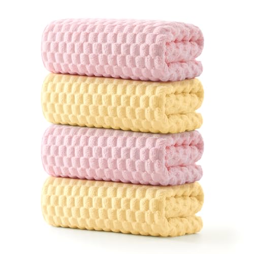REDKISS 4 Pack Microfiber Bath Towels, Quick Dry, Super Soft, 27"x55" - color: Pink+yellow, size: 27"x55" Bath Towels