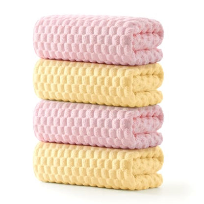 REDKISS 4 Pack Microfiber Bath Towels, Quick Dry, Super Soft, 27"x55" - color: Pink+yellow, size: 27"x55" Bath Towels