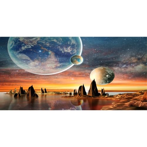 AWERT 48x18 inches Galaxy Aquarium Background Space Theme View of The Planets from Earth Fish Tank Background Hot Desert Terrarium Background - size: 48x18in/120x45cm
