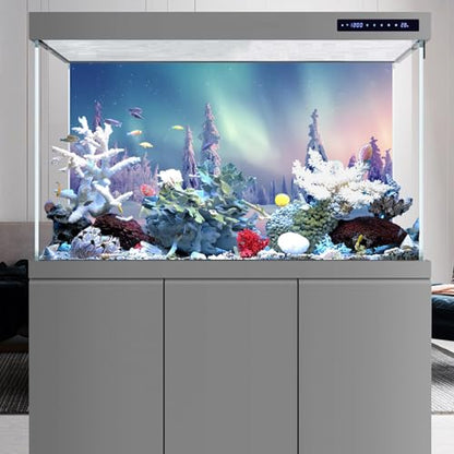 YongFoto Winter Snow Scene Fish Tank Background 30x12 inch Snowfield Pine Forest Rime Starry Sky Aurora Polyester Backdrop Reptile Habitat Terrarium Bearded Dragon Aquarium Background