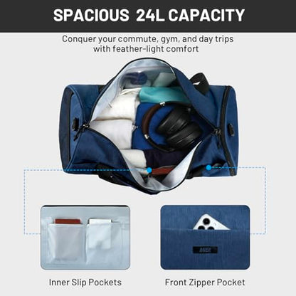 MIER Small Gym Duffle Bag with Shoe Compartment & Wet Pocket, 24L, Navy - color: navy blue, size: 24L