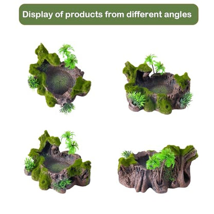 Reptile Decor, Plastic Reptile Platform with Artificial Plants - Basking Habitat Decor for Lizard, Turtle, Frog, Snake