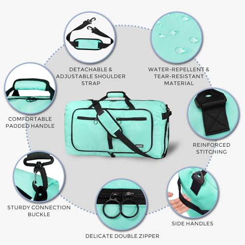 Fmeida 65L Duffle Bag Foldable Travel Duffel Bags for Men Women Travel Bag - color: Glossy Mint Green