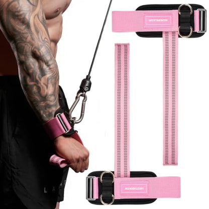 MANUEKLEAR 2 Size Gym Lifting Straps with D Rings for Cable Machine - color: Pink