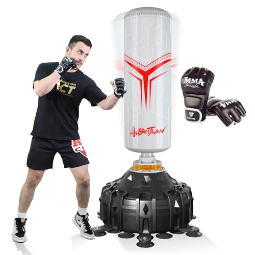 Freestanding Punching Bag with Boxing Gloves, Boxing Bag with Suction Cup Base for Adult Teens-Standing Kickboxing Bag for Home Office Gym - color: White