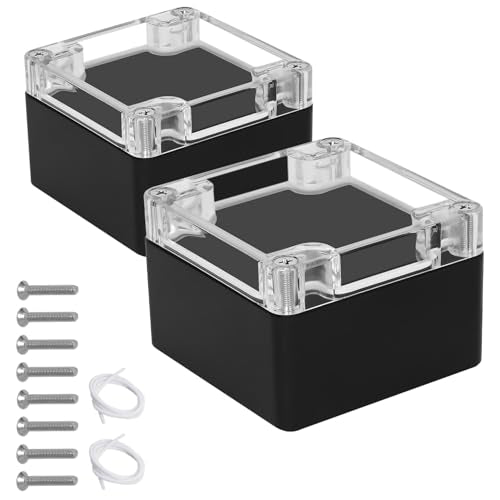 Junction Box with Clear Cover IP65 Waterproof Project Box Dustproof ABS Plastic Electrical Project Boxes Universal Enclosure, Black 3.2"x 3.1"x 2.2"(83x81x56mm)(Pack of 2)