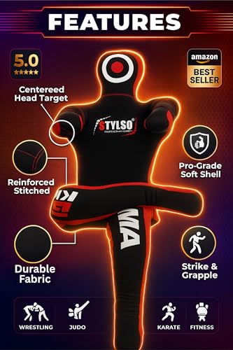 Un-Filled Grappling Dummy Wrestling Dummy Jiu Jitsu Dummy for BJJ MMA Judo Karate Practice Adult Kids - color: Black, size: 6ft / 72"