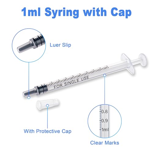 12pack 1ml Syringes Without Needle Plastic for Liquid, Measuring, Ink Refilling, Oil, Liquids Glue Applicator, With Cap