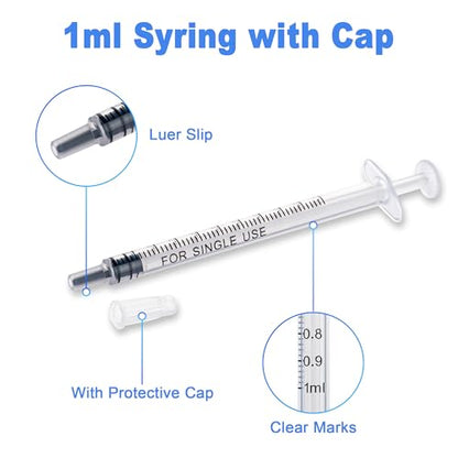 12pack 1ml Syringes Without Needle Plastic for Liquid, Measuring, Ink Refilling, Oil, Liquids Glue Applicator, With Cap