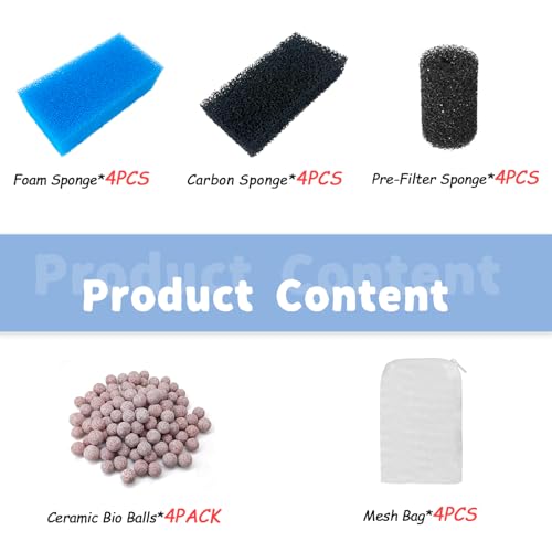 SHIGATSU 4 Set Replacement Aquarium Maintenance Kit for AquaClear 50 Power Filter, Includes Aquarium Foam Insert, Carbon Sponge, Bio Media and Pre-Filter Sponge