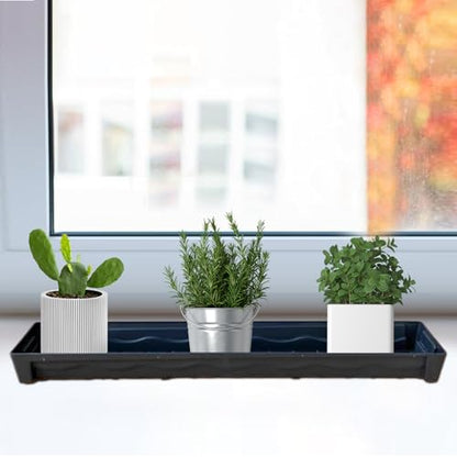 5 PCS Plastic Plant Growing Trays, Rectangular Plant Drainage Stand for Indoors Outdoor Windowsill, Drip Trays for Flower Potted Plants, Black Plant Trays 16 x 4.5 x 1.6 Inch