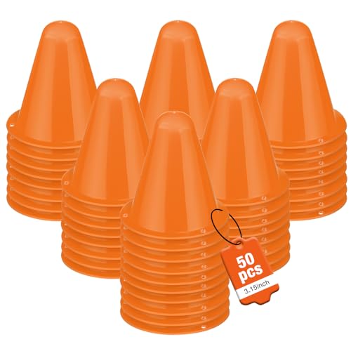 50 Pack 3.15 Inch Mini Cones for Sports Drills,Agility & Footwork Practice,Portable Small Cones for Indoor Outdoor Soccer,Basketball,Team Activities - color: orange