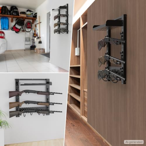 ONETIGRIS Gun Rack Wall Mount,Indoor Gun Rack for Wall with Shelf Horizontal and 1 Removable Gun Accessories Tray - style: MOLLE Panel&Shelf