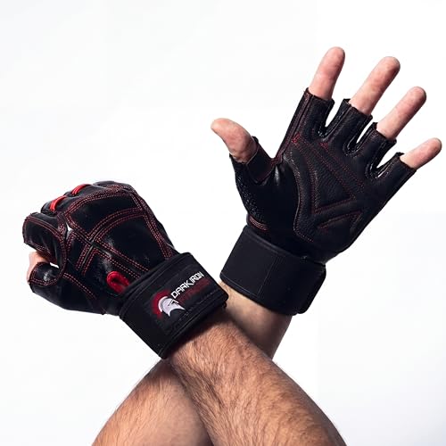 Genuine Leather Gym Gloves for Men Women, Wrist Wrap Support Workout Gloves for Weight Lifting Crossfit Deadlift Barbell Exercise Palm Padding Callus Protection Grips - size: Medium