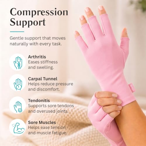Vive Arthritis Gloves - Men, Women Rheumatoid Compression Hand Glove - color: Pink, size: X-Small