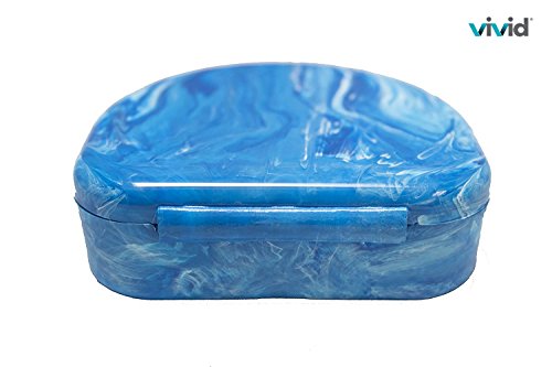 Orthodontic Retainer Case With Hinged Lid Snaps, Portable Denture Cases, Mouthguard Case for Retainer and Dentures (Blue Marble)