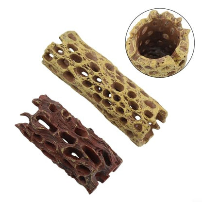 Aquarium Decoration Shrimp Hideout and Hermit Crab Climbing Toy with Reptile Moss Attachment for Small Animal Nesting Spot Resin Fish Tank Ornament