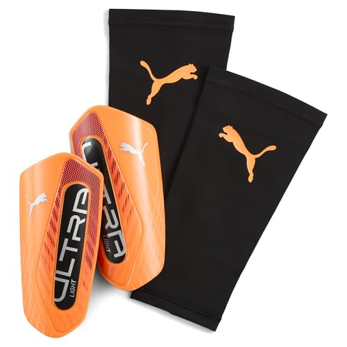 Puma Ultra Light Sleeve Soccer Shin Guards - color: Heat Fire-Glowing Red-Black, size: Medium