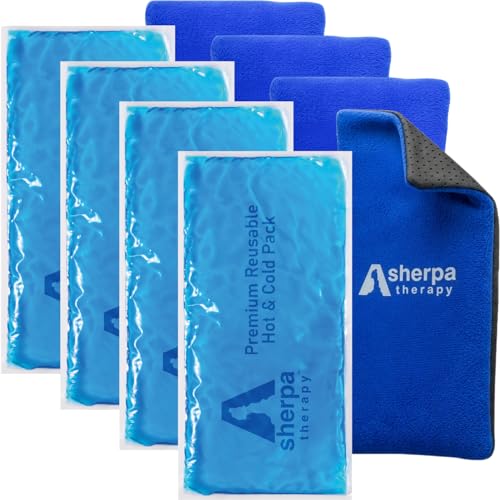Flexible Hot and Cold Gel Pack, 9.5" x 4.5", 4 Pack | Reusable soft gel ice pack for injuries, recovery, leak-proof, medical grade for back, knee, neck, wrist, hand, elbow & ankle - style: HotandCold