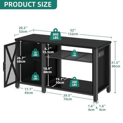 YITAHOME Heavy Duty 55-75 Gallon Aquarium Stand with Power Outlets, Cabinet for Accessories Storage - Metal Fish Tank Stand Suitable for Fish, Turtle Tank, 880LBS Capacity, Black