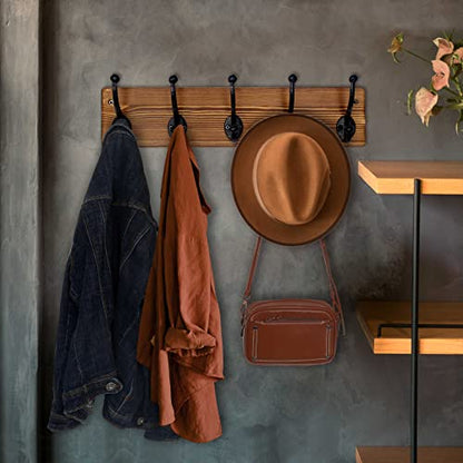 WEBI Rustic Coat Rack Wall Mount,5 Cast Iron Coat Hooks Wall Mounted,Heavy Duty Wall Coat Hanger Hooks for Hanging Coats,Clothes,Rustic Brown - color: Brown, size: 17 Inch