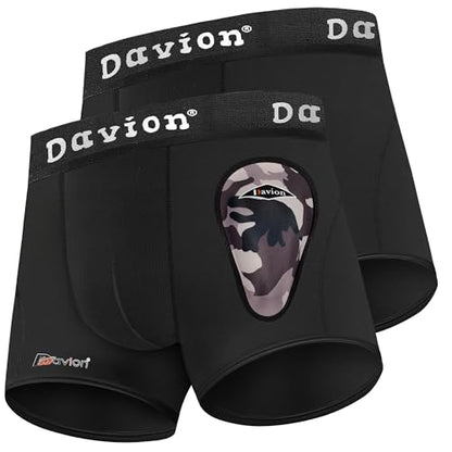 Davion 2-Pack Baseball Cup Youth Boys Underwear with kids Soft Athletic Cup - color: Black-2pack, size: X-Large