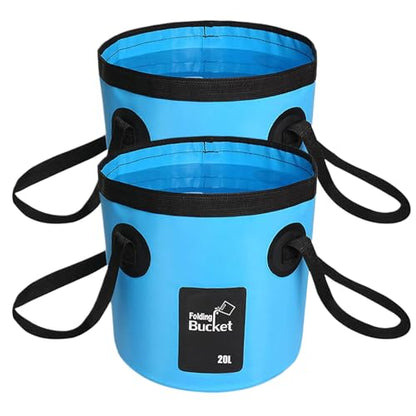 BANCHELLE Collapsible Bucket Water Container Portable Folding Camp Wash Basin for Outdoor Traveling Hiking Fishing Car Washing Gardening Camping 2 PCS - color: Blue