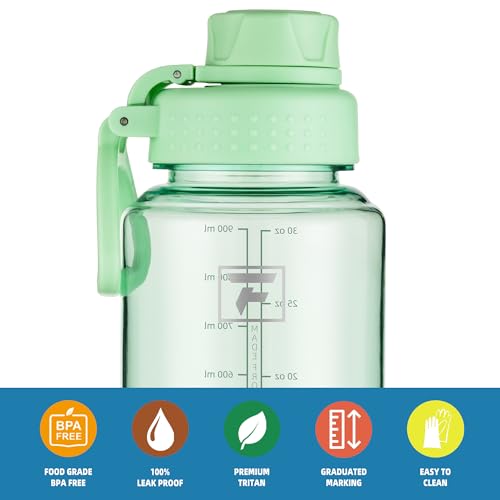 Fanhaw 32 oz Clear BPA-Free Tritan Water Bottle with Fast-Flow Spout Lid, BPA-Free & Leak-Proof Wide-Mouth Reusable Bottle for Gym, School & Office, Back to School Essentials (Glow Green) - color: Glow Green, style: 1 Pack