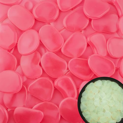 200PCS Pink Glow Rocks Flake Shape Glow in The Dark Rocks Luminous Stone for Bonsai Plant Pots Fish Tank Aquarium Yard Walkway Pathway (1.2-1.6")