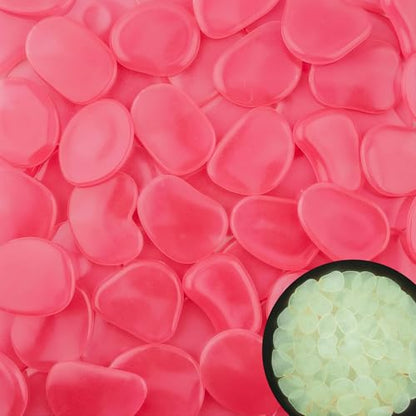 200PCS Pink Glow Rocks Flake Shape Glow in The Dark Rocks Luminous Stone for Bonsai Plant Pots Fish Tank Aquarium Yard Walkway Pathway (1.2-1.6")