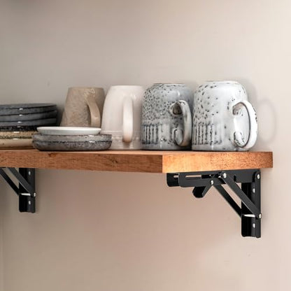 Ravinte 2 Pack 24 Inch Folding Shelf Brackets – Matte Black, Heavy Duty Collapsible Brackets for Tables and Benches – Space-Saving Design - size: 24 Inch