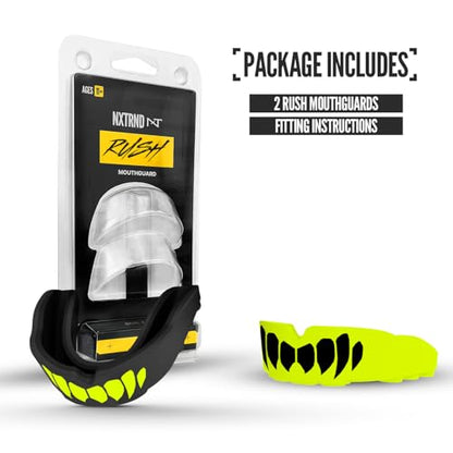 2 Pack Nxtrnd Rush Dual Layer Mouthguard, Custom Fit Sports Mouthpiece for Football, Boxing, MMA, Basketball, Hockey, Lacrosse, Youth & Adult (Neon Yellow) - color: Neon Yellow