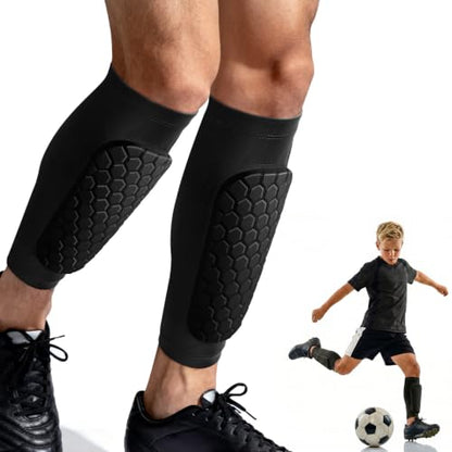 XZQTIVE Soccer Shin Guards Shin Defender for Kids Youth Adult, Ski Shin Guard Calf Compression Sleeve with Honeycomb Shin Pads - color: black, size: X-Small