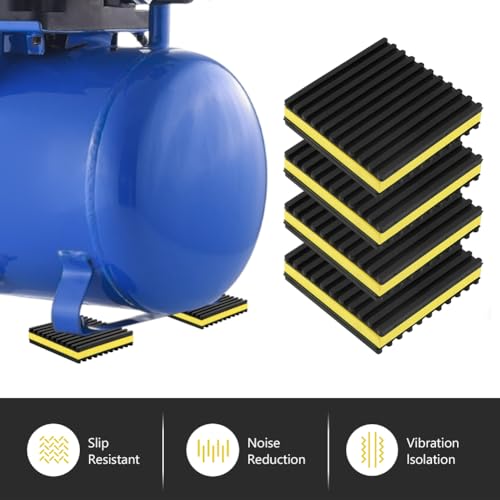 4Pcs an-ti Vibration Pads 4"x4"x7/8" Sound Isolation Ribbed Rubber Mats, Heavy Duty Vibration Isolation Pads for HVAC,Compressor,Air Conditioner,Washing Machine,Dryer, Treadmill(Color:Black+Yellow)