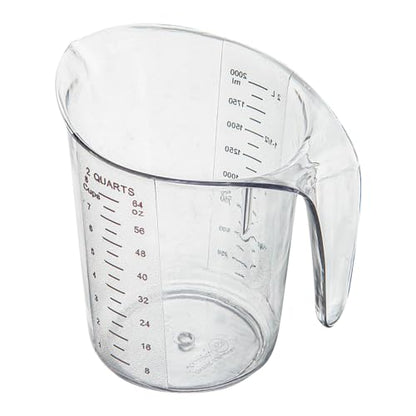 Restaurantware RW Base 2 Quart Measuring Jar 1 Durable Measuring Beaker - Metric And Imperial Units V-Shaped Spout Clear Plastic Measuring Cup Handle With Thumb-Grip Tolerates Up To 248F - color: Clear, size: 7.75" × 6.00" × 7.50"
