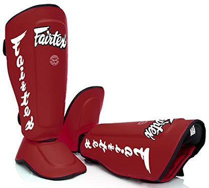 Fairtex SP7 Lightweight Shin Guards, Detachable Syntek Leather Shin Pads - color: Red, size: Large