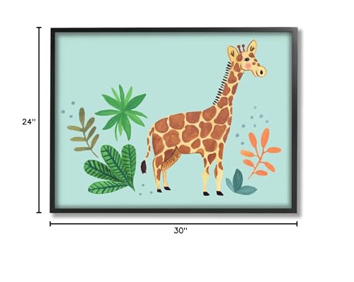 Stupell Industries Endearing Giraffe Floral Botanicals Turquoise Background,Design by Heather Strianese