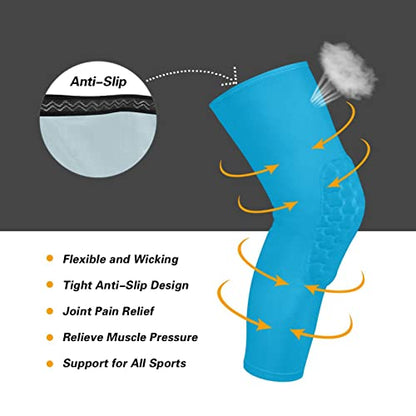 Deep Sky Blue Sports Knee Pads Youth Volleyball Basketball Knee Pads Long Leg Sleeves Braces Compression Wrestling Knee Pads for Boys Girls Football Dance Yoga - color: Deep Sky Blue