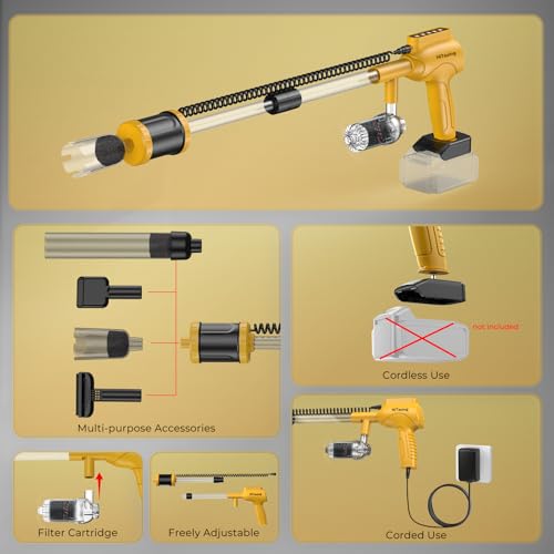 Aquarium Gravel Cleaner, Cordless/Corded 6 in 1 Electric Fish Tank Vacuum Cleaner Compatible with Dewalt 20V Battery, 3 Adjustable Power, Automatic Water Change for Freshwater and Saltwater