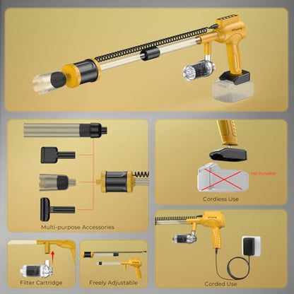Aquarium Gravel Cleaner, Cordless/Corded 6 in 1 Electric Fish Tank Vacuum Cleaner Compatible with Dewalt 20V Battery, 3 Adjustable Power, Automatic Water Change for Freshwater and Saltwater