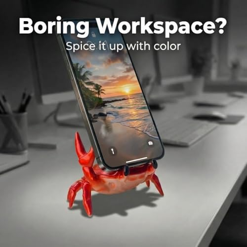 Gesodant Cute Red Crab Pen Holder & Eyeglass Stand, Funny Phone & Remote Holder for Desk, Creative Coffee Spoon Rest, Unique White Elephant Gift