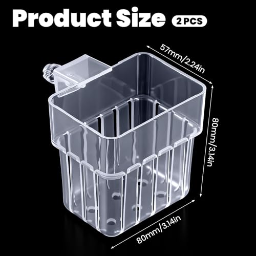 2 PCS Aquarium Plant Holder, Clear Top Hanging Fish Tank Plant Holders, Aquarium Planter Cups with Hook and Screws for Fish Tank Aquaponic Plant Cultivation and Aquascape Decorations