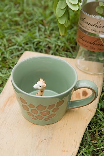 DIHOclub Giraffe Coffee Cup Ceramic 3D Wild Animal Inside Mug,Cute Cartoon Handmade Figurine Mugs,Holiday and Birthday Gift for Coffee Milk Tea Lovers,12 OZ(Green Giraffe) - color: Green Giraffe