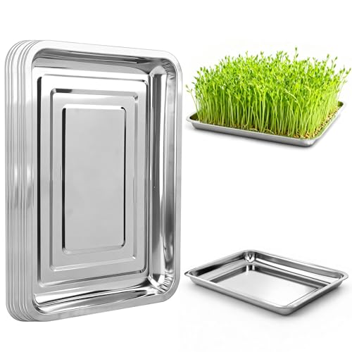 10-Pack 16 Inch Stainless Steel Growing Trays, Heavy-Duty Metal Sprouting Tray for Plants, Stainless Steel Plant Germination Trays for Hydroponics, Transplanting (Silver) - size: 10 Pack 16 Inch Silver