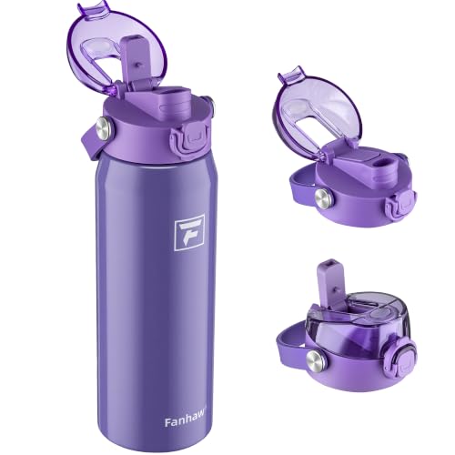 Fanhaw 24 oz Insulated Stainless Steel Water Bottle with 2-in-1 Straw& Chug Lid, Leakproof Wide Mouth Vacuum Bottle for School, Sports, Kids, Teens& Adults, Back to School Essentials (Lilac) - color: Lilac
