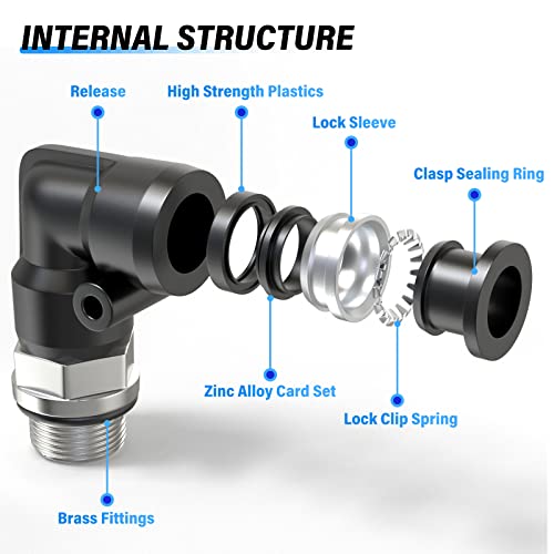 TAILONZ PNEUMATIC Male Elbow 8mm Tube OD x 1/4 Inch BSP 90 Push to Connect Fittings PL8-02 (Pack of 10) - size: 8mm OD 1/4''BSP