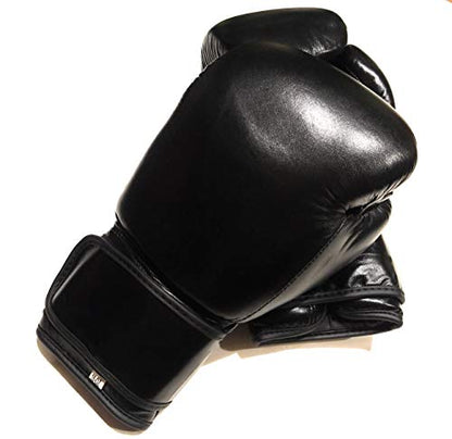 Top Grade Leather Boxing Gloves for Men and Women - Muay Thai Training Kickboxing Fighting Multi Layer Foam Sparring Gloves - Safety Strap Boxing Gloves with Black Palm 20oz, 22oz, 24oz - size: 24oz