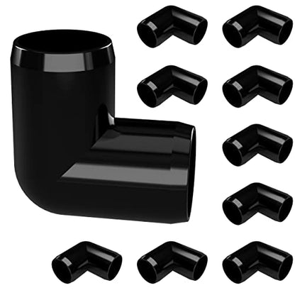 1/2" 90 Degree Elbow Furniture Grade PVC Fitting in Black, Made in USA, UV-Resistant, Impact-Proof, 0.840” Actual Socket Diameter (Pack of 10) - F012TEE-BK-10 - color: Black